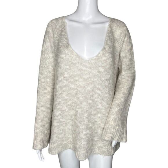 Free People Sweater Women Small Marled Light‎ Gray Beige Alpaca Boho Oversized - Picture 1 of 9